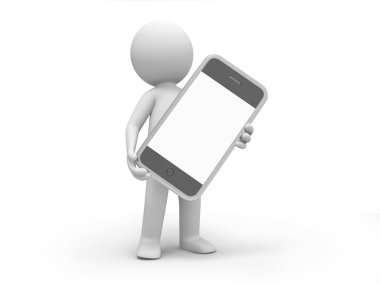 A 3d man carrying a mobile phone