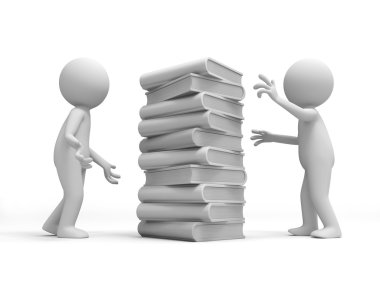 tartışırken, bir yığın kitap onlara arasındaki 3d İki Kişilik