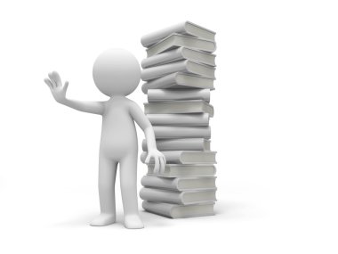 3d bir kişi bir kitap yığını geri durdurma