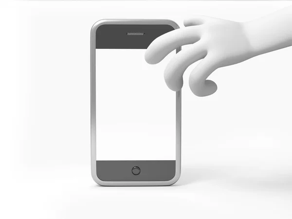 Una mano 3d che raggiunge un telefono cellulare — Foto Stock