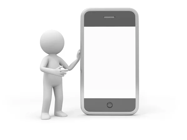 A 3d man introducing the mobile phone — Stock Photo, Image