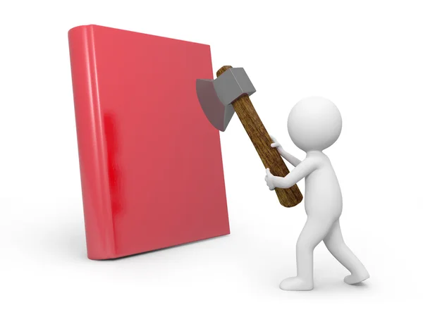 A 3d man cutting a book with an axe — Stock Photo, Image