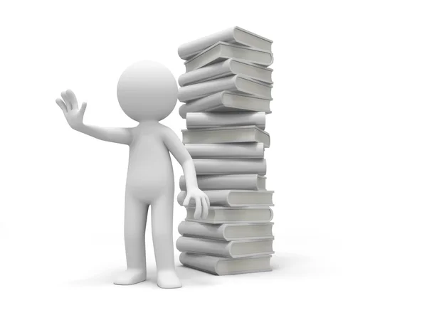 A 3d person stopping the back to a stack of books — Stock Photo, Image
