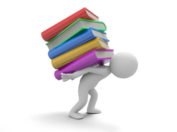 A 3d man carrying a stack of books heavily — Stock Photo, Image