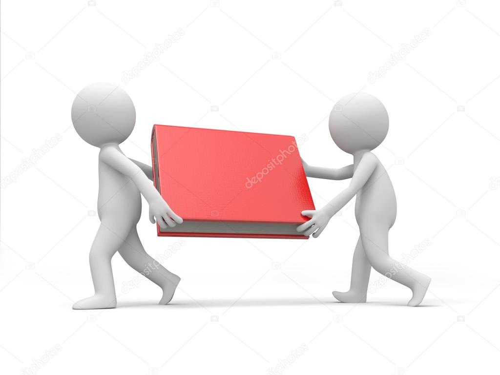 Two 3d men carrying a red book