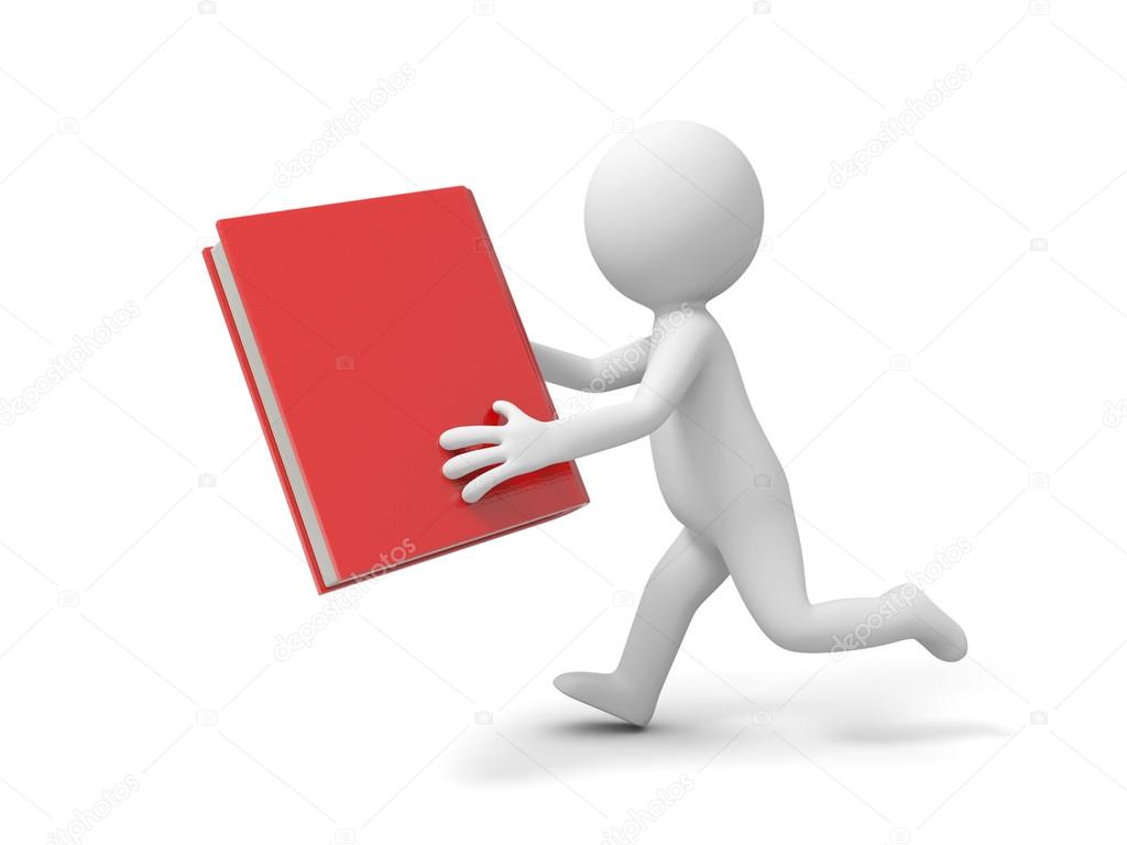A 3d man running with a book in hand