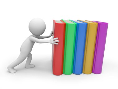 3d bir kişi bir kitap yığını birlikte iterek