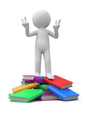 v yapım 3d insan bir yığın kitap jest