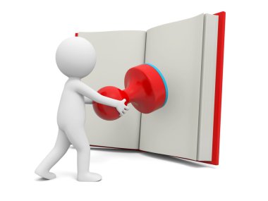 3d bir kişi üzerinde açık bir kitap mühürleme
