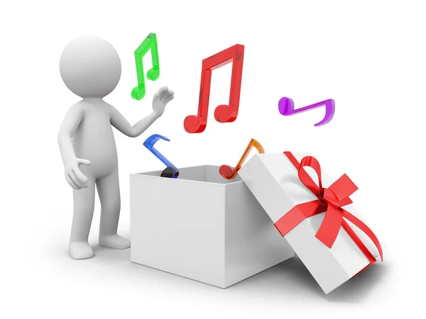 A 3d person taking a music symbol from a gift box — Stock Photo, Image