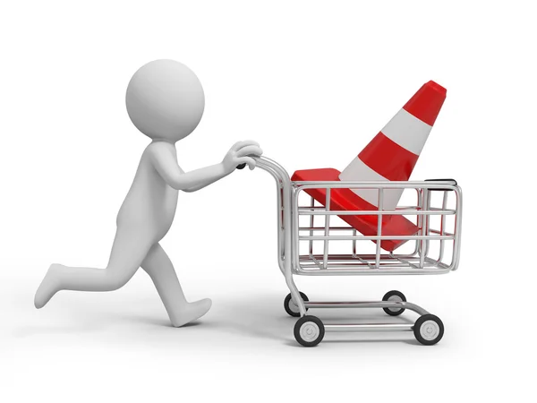 A 3d person a roadblock in the shopping cart — Stock Photo, Image