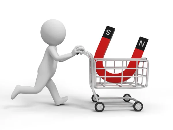 A 3d person a magnet in the shopping cart — Stock Photo, Image