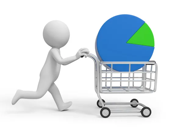 A 3d person a percent symbol in the shopping cart — Stock Photo, Image