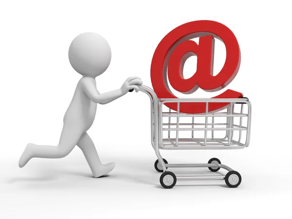 A 3d person an internet symbol in the shopping cart — Stock Photo, Image