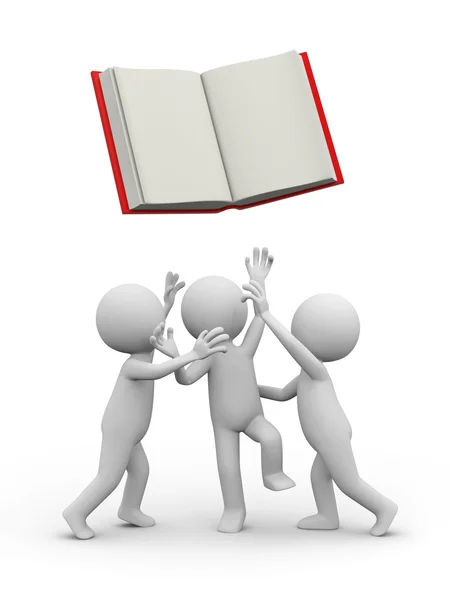 Three 3d persons snatching an opened book — Stock Photo, Image