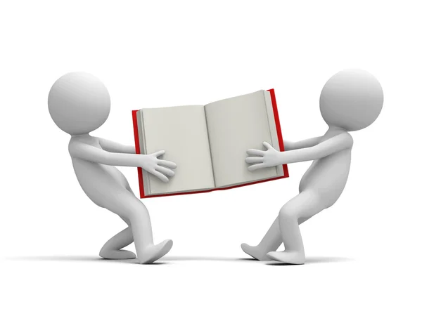 Two 3d persons snatching an opened book — Stock Photo, Image