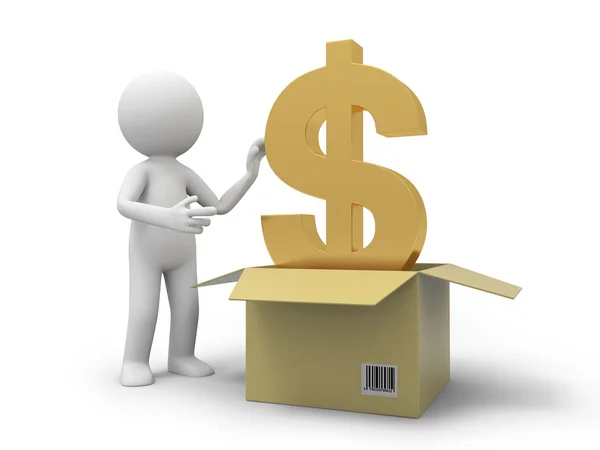 A 3d person taking a money model from a box — Stock Photo, Image