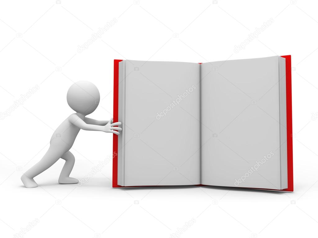 A 3d person pushing an opened book