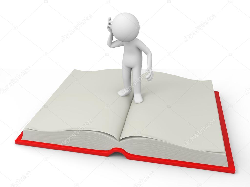 A 3d person thinking on an opened book