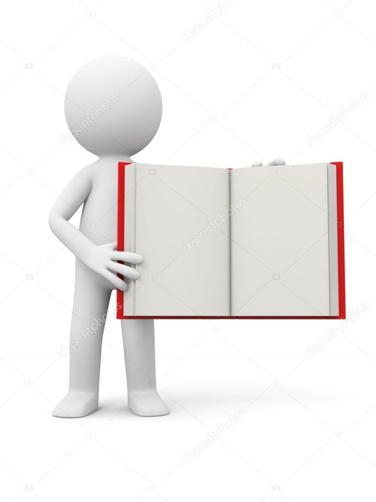 A 3d person showing an opened book to the
