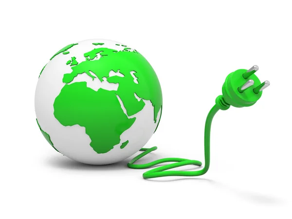 Green globe with plug — Stock Photo, Image