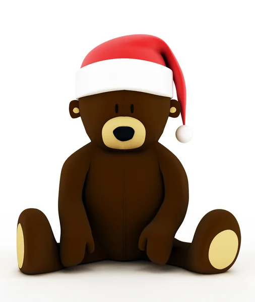 Kerstmis teddybeer met een hoed van santa claus — Stockfoto