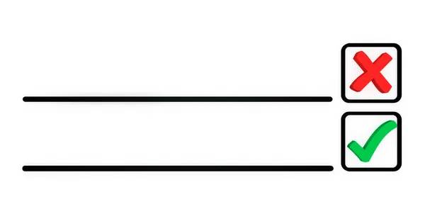 Kreuze und ein Häkchen in der Auswahlliste, um abzustimmen — Stockfoto