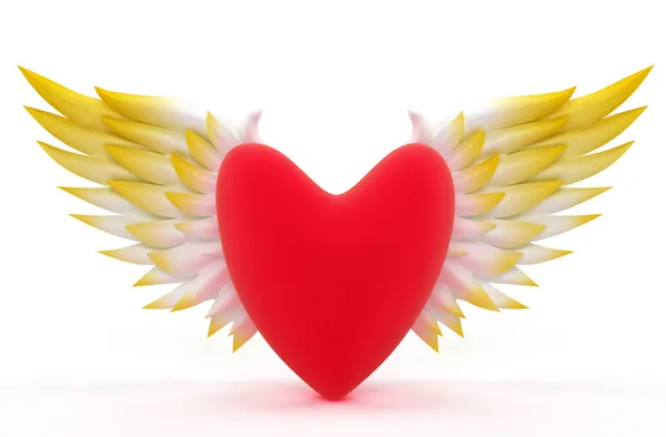 Valentine srdce červené sametové s angel wings — Stock fotografie