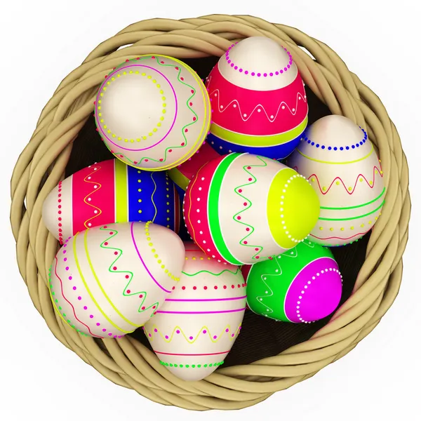 Cesto con uova di Pasqua dipinte colorate moderne — Foto Stock