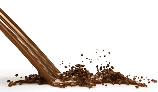 Έναν παφλασμό της καυτής σοκολάτας με ένα σπρέι — Φωτογραφία Αρχείου