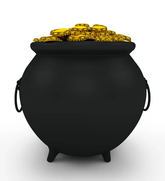 Topf-Kobold am St. Patrick 's Day, gefüllt mit Bierdeckeln statt Münzen — Stockfoto
