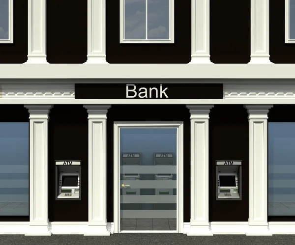 Fachada de una sucursal bancaria con cajero automático — Foto de Stock