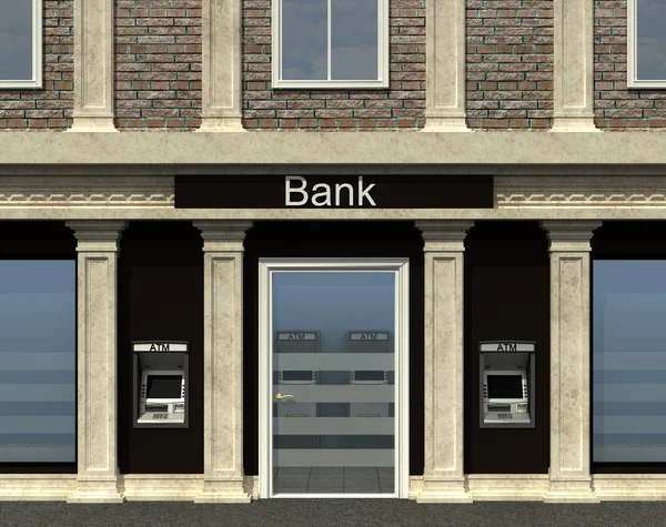 Gevel van een bankfiliaal met automatische telmachines — Stockfoto