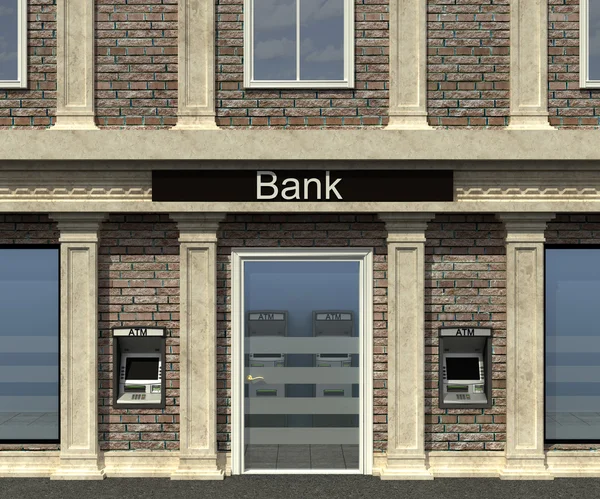 Fassade einer Bankfiliale mit Geldautomaten — Stockfoto