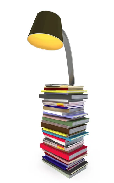 De volta à escola. Uma pilha de livros com uma lâmpada . — Fotografia de Stock