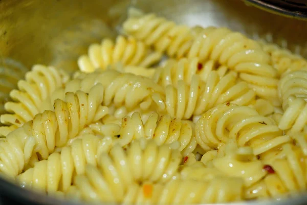 Italian Pasta Freshly Cooked Saucepan Closeup Shallow Depth Field — Stock Photo, Image