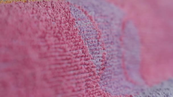 Terry Towel Pale Colors Slowly Moves Camera Closeup Shallow Depth — Stock Video