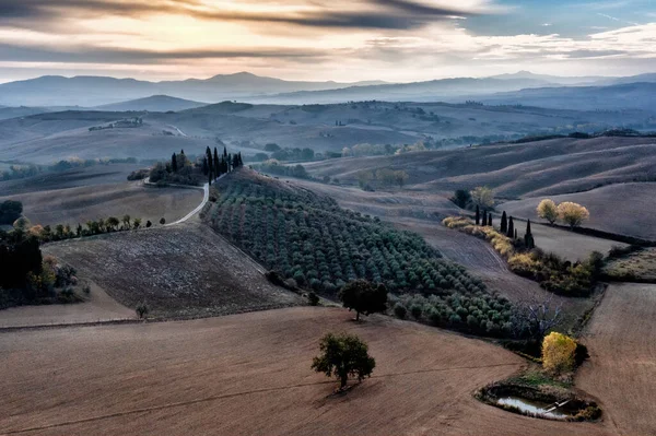 Vista Panorámica Belvedere Antes Del Amanecer Pitoresco Región Toscana Italia —  Fotos de Stock
