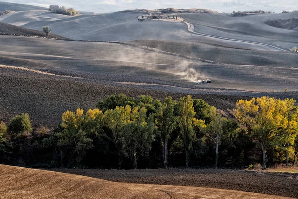 Pitoresk Region Toscana Jordbruk Arbetar Hösten Italien Högkvalitativt Foto — Stockfoto