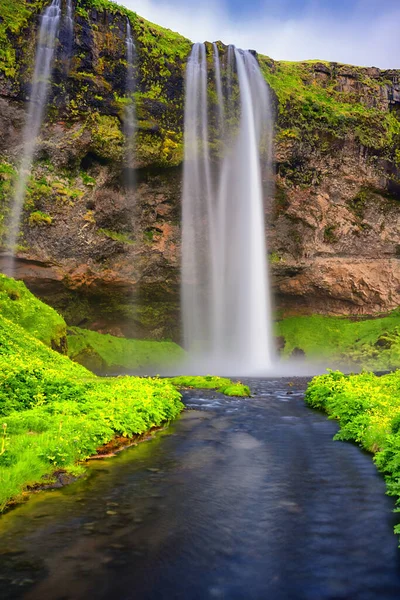 Seljalandfoss Καταρράκτη Όμορφο Βουλκανικό Νησί Στον Ωκεανό Ισλανδία Υψηλής Ποιότητας — Φωτογραφία Αρχείου