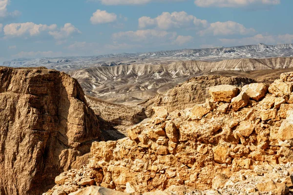 Holy Land of Israel. View from Fortress Massada. Ruin of Roman legions camp. High quality photo