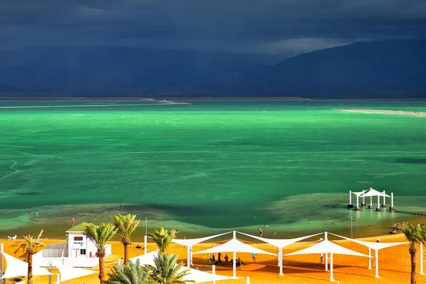 Holy Land Israel Green Dead Sea Storm View Ein Bokek — Foto Stock
