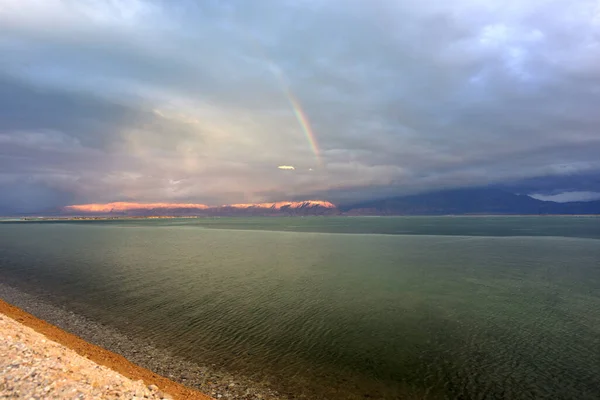 Holy Land of Israel. Green Dead Sea before storm. High quality photo
