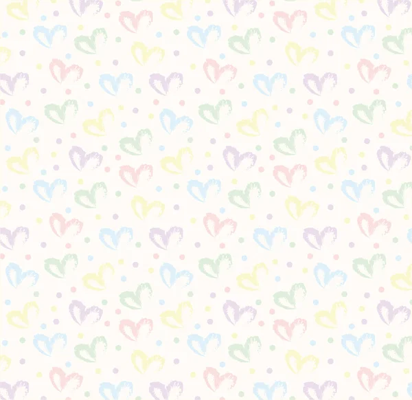 Nahtloses Muster Von Handgezeichneten Einfachen Herzen Pastellfarbenen Regenbogenfarben Auf Beigem — Stockfoto