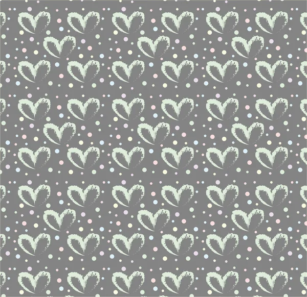 Bezešvé Vzor Ručně Kreslené Jednoduché Srdce Zelené Šedém Pozadí Barevnými — Stock fotografie