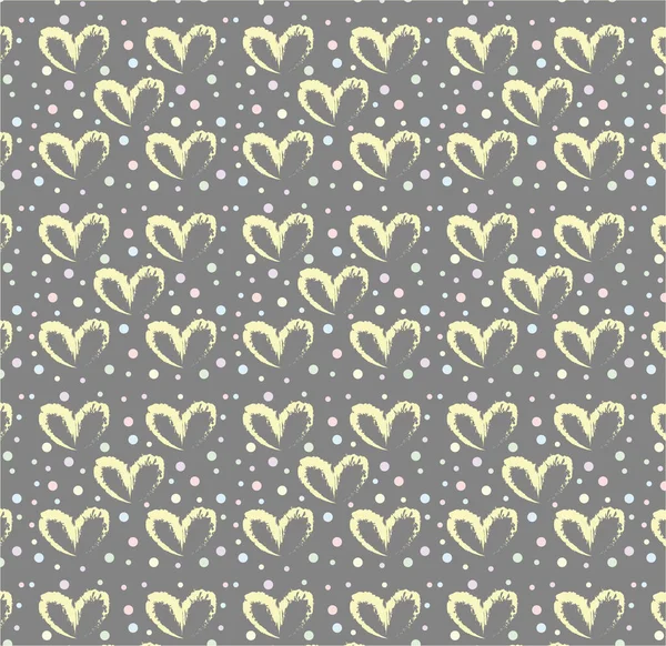 Bezešvé Vzor Ručně Kreslené Jednoduché Srdce Žluté Šedém Pozadí Barevnými — Stock fotografie