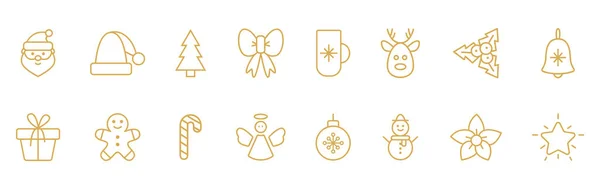 冬季假日系列图标设置。圣诞节的轮廓薄的符号.圣诞树雪人，桑塔，袜子球，铃铛，驯鹿，礼物糖果，明星设计元素。12.庆祝新年。矢量说明 矢量图形
