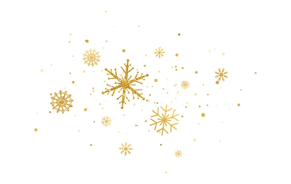 Gouden sneeuwvlokken met verschillende ornamenten. Luxe kerstslinger. Gouden sneeuwvlokken vallen op witte achtergrond. Winterornament voor verpakking, kaarten, uitnodigingen. Vectorillustratie — Stockvector
