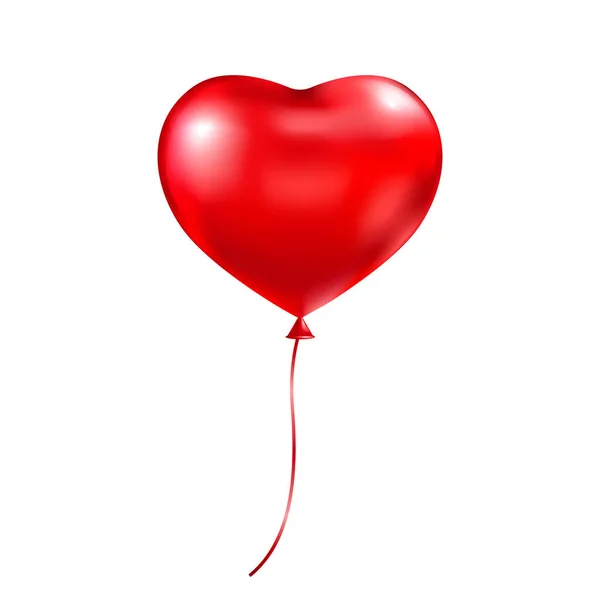 Balon serca. Czerwony balonik. Helium 3d kocha balon. Walentynki w tle. Rocznica świętowania. Wszystkiego najlepszego. Świąteczna dekoracja karnawałowa. Ilustracja wektora — Wektor stockowy