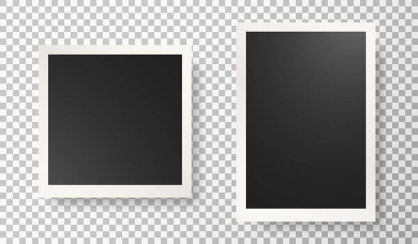 Photo frame set. Photograph picture template. Album border. Scrapbook image. Vintage paper decor. Pin empty blank. Snapshot card. Retro book. Camera film design. Vector illustration